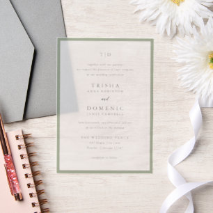 Elegant Sage Green Monogram Modern Wedding Vellum Invitations