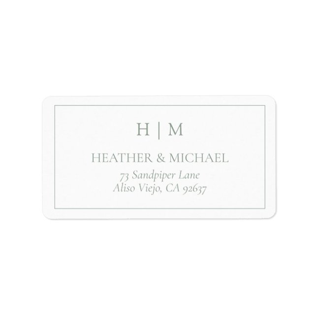 Elegant Sage Green Monogram Return Address Label (Front)