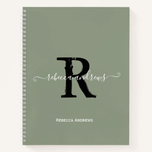 Elegant Sage Green Monogram Script Initial Sketch Notebook