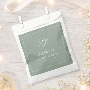 Elegant Sage Green Monogram Thank You Wedding Favour Bag