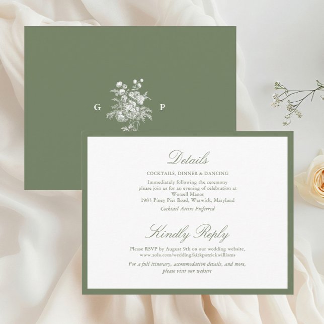 Elegant Sage Green Monogram Wedding Enclosure Card (Creator Uploaded)