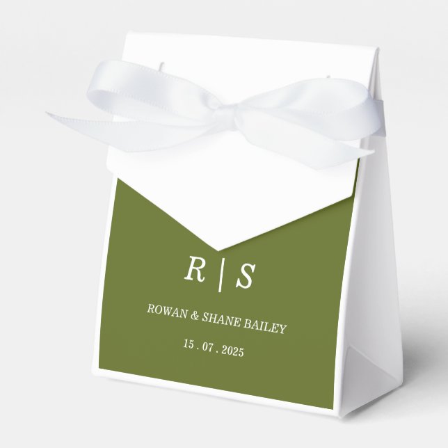 Elegant Sage Green Monogram Wedding Favour Box (Front Side)