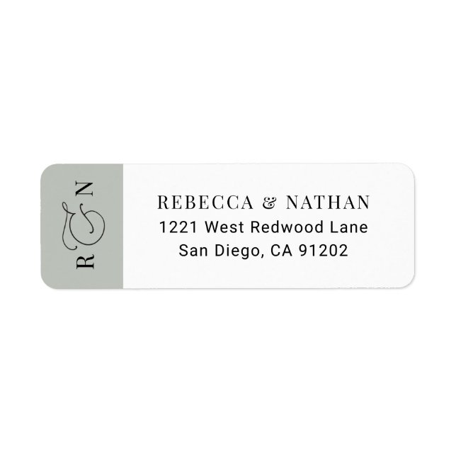 Elegant Sage Green Monogram Wedding Return Address Label (Front)