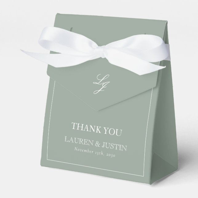 Elegant Sage Green Monogram Wedding Thank You  Favour Box (Front Side)