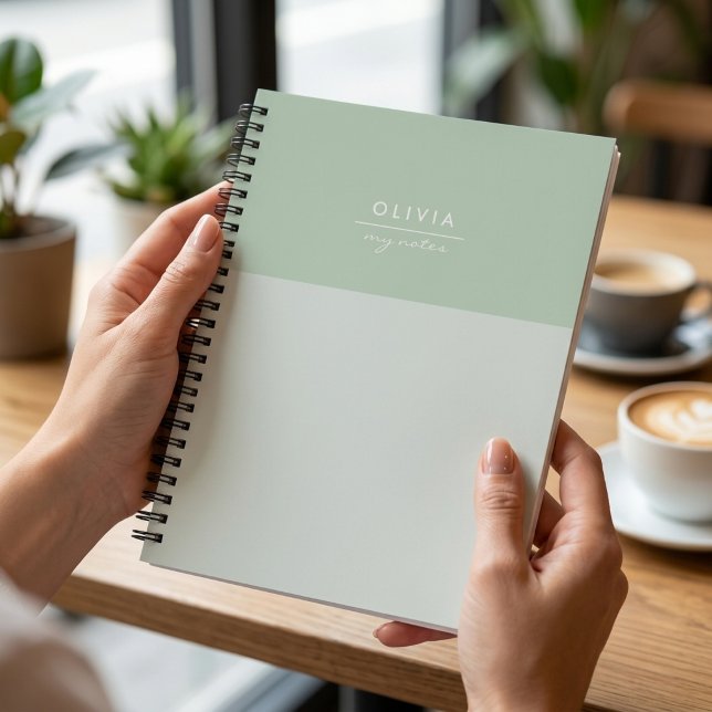 Elegant Sage Green Monogrammed Minimal Stylish Notebook (Creator Uploaded)