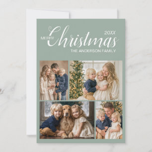 Elegant Sage Green Multi Photo Christmas Holiday Card