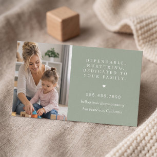 Elegant Sage Green Nanny with Photo Business Card