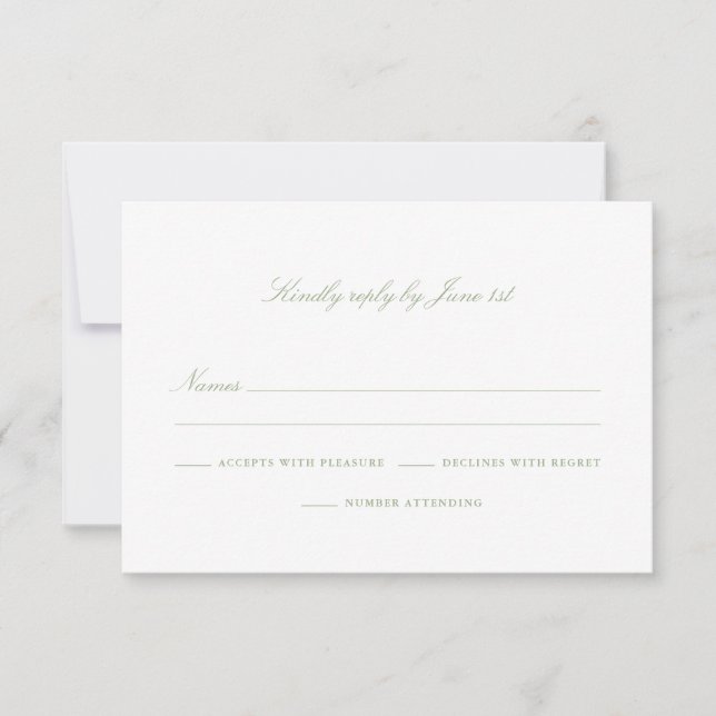 Elegant Sage Green Number Attending RSVP Card (Front)