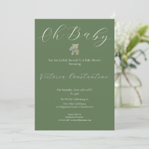 Elegant Sage Green Oh Baby Bear Shower Invitation