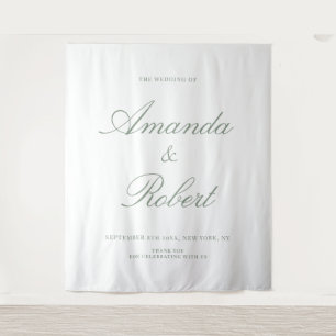 Elegant Sage Green Old Money Wedding Backdrop Tapestry