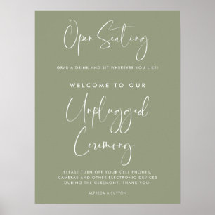 Elegant Sage Green Open seating Unplugged ceremony Poster