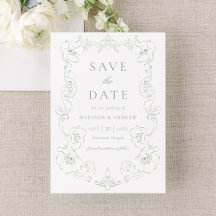 Elegant Sage Green Ornate Floral Frame Wedding