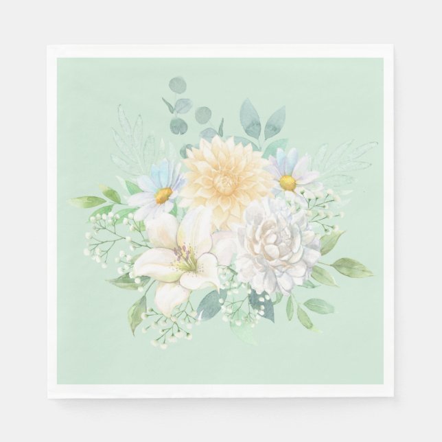 Elegant Sage Green Pastel Floral Napkin (Front)