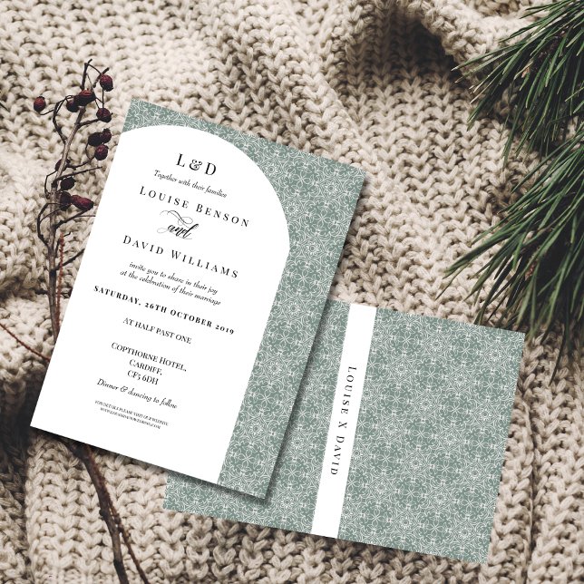Elegant Sage Green Pattern Wedding Invitation (Creator Uploaded)
