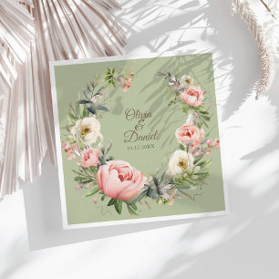 Elegant Sage Green Peony Floral Wedding Napkin