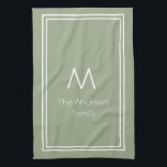 Elegant Sage Green Personalised Monogrammed Tea Towel<br><div class="desc">Elegant Sage Green Personalised Monogrammed kitchen towel</div>