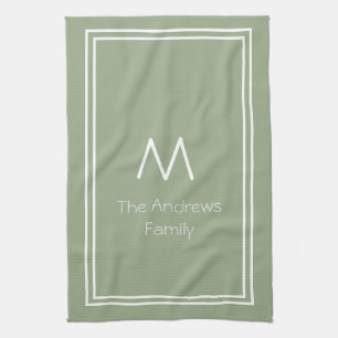 Elegant Sage Green Personalised Monogrammed Tea Towel
