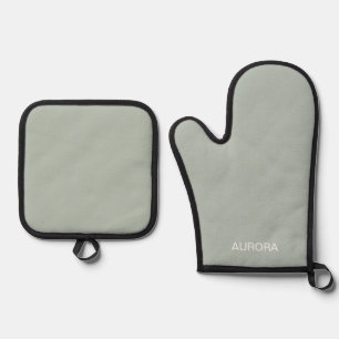 Elegant Sage Green Personalised Name -  Oven Mitt & Pot Holder Set