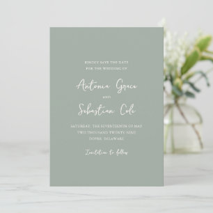 Elegant Sage Green Photo Modern Wedding Save The Date