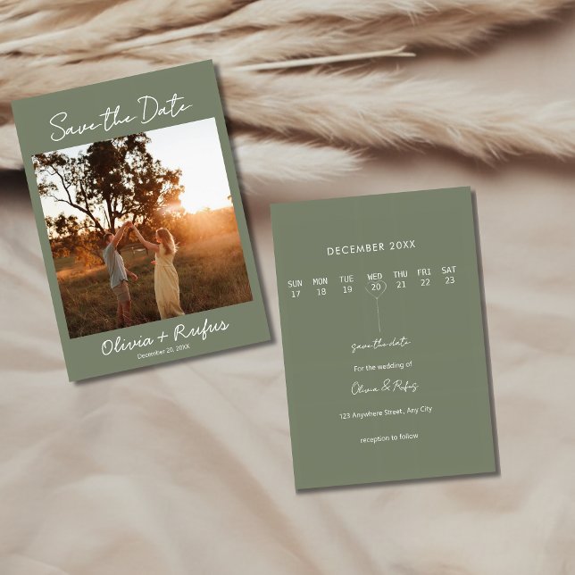Elegant Sage Green Photo Save the Date Card (Creator Uploaded)