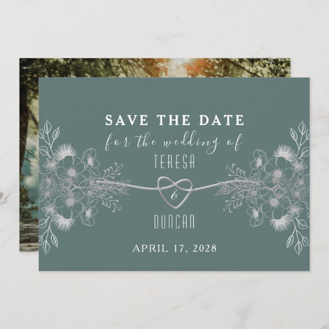 Elegant Sage Green Photo Wedding Save The Date (Front/Back)
