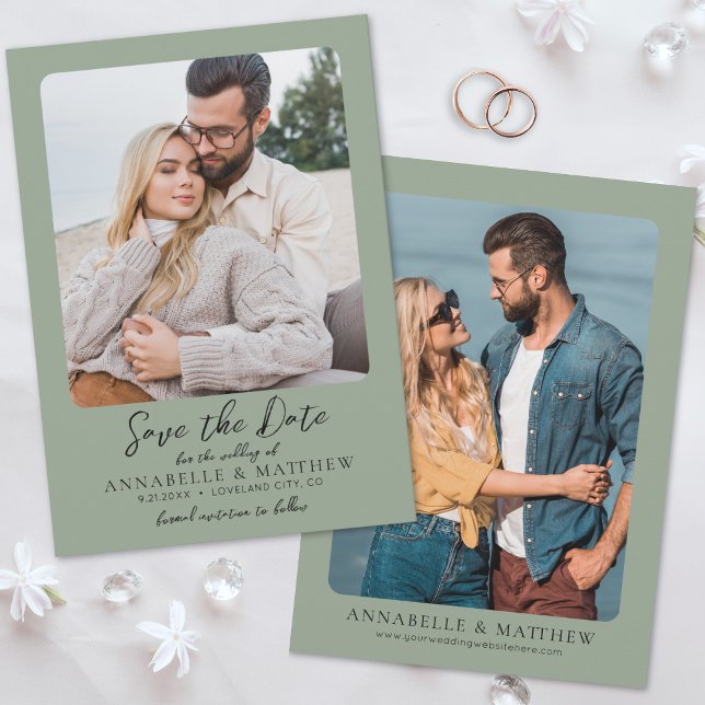 Elegant Sage Green Photo Wedding Save The Date (Elegant Sage Photo Wedding Save the Date)