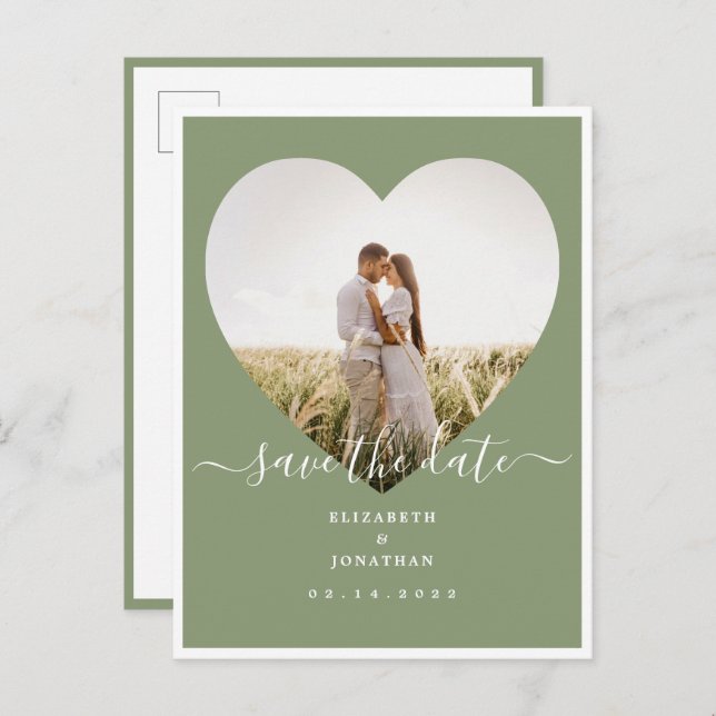 Elegant Sage Green Photo Wedding Save The Date Announcement Postcard (Front/Back)