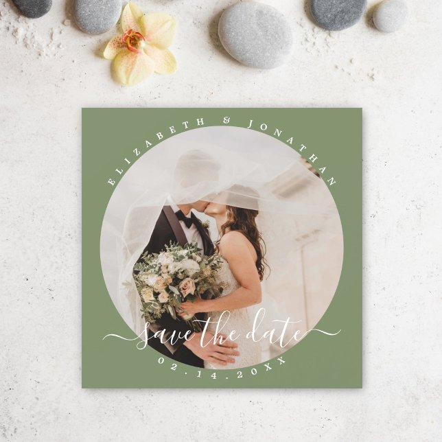 Elegant Sage Green Photo Wedding Save The Date Magnetic Invitation (Creator Uploaded)