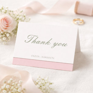 Elegant Sage Green & Pink Wedding Thank You card