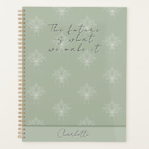 Elegant Sage Green Pretty Floral Lotus Future Planner