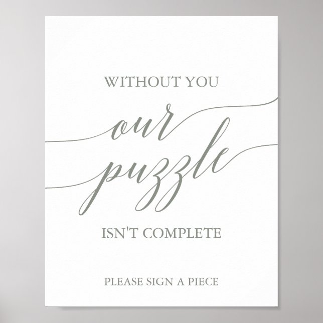Elegant Sage Green Puzzle Guestbook Sign (Front)
