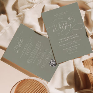 Elegant Sage Green QR Code All in one Wedding Invitation