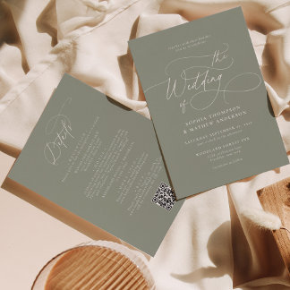 Elegant Sage Green QR Code All in one Wedding Invitation