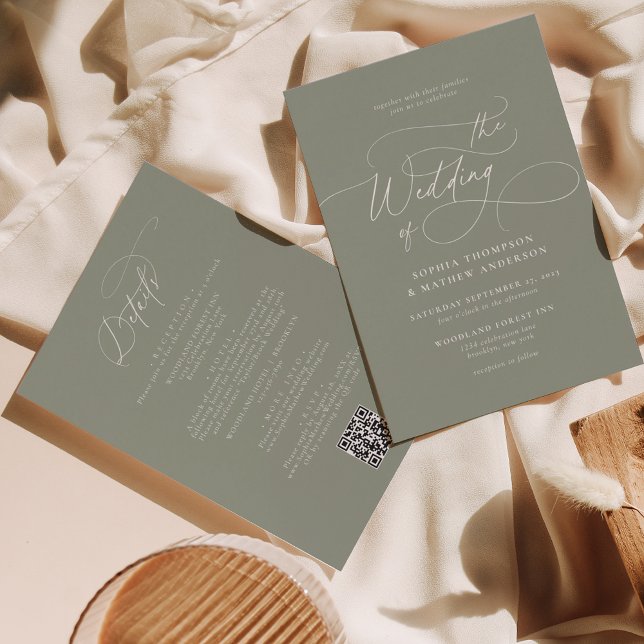 Elegant Sage Green QR Code All in one Wedding Invitation (Creator Uploaded)