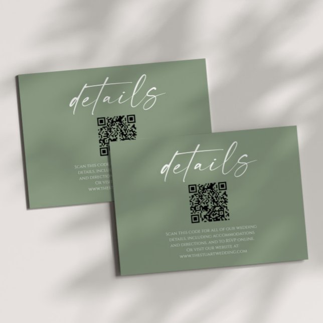 Elegant Sage Green QR Code Wedding Details Enclosure Card (Creator Uploaded)