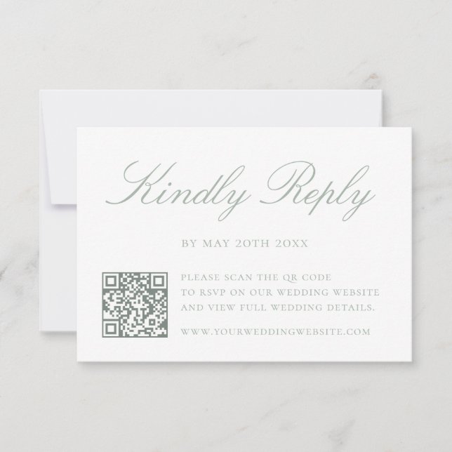 Elegant Sage Green QR Code Wedding RSVP Card (Front)