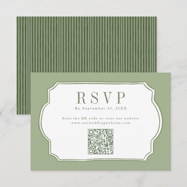 Elegant Sage Green QR Code Wedding Website RSVP Card (Front/Back)