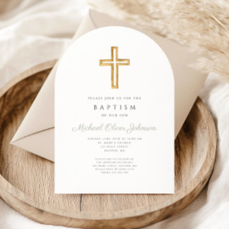 Elegant Sage Green Religious Cross Baptism Arch Invitation