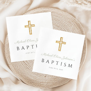 Elegant Sage Green Religious Cross Baptism Napkin