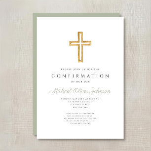 Elegant Sage Green Religious Cross Confirmation Invitation