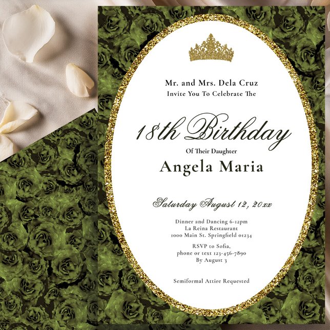 Elegant Sage Green Rose Floral 18th Birthday Debut Invitation (Creator Uploaded)
