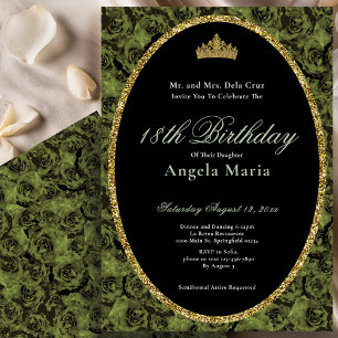 Elegant Sage Green Rose Floral 18th Birthday Debut Invitation
