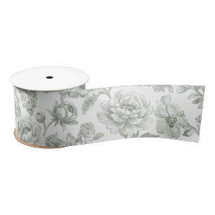Elegant Sage Green Rose Floral Satin Ribbon