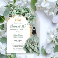 Elegant Sage Green Rose Floral Sweet 16 Party