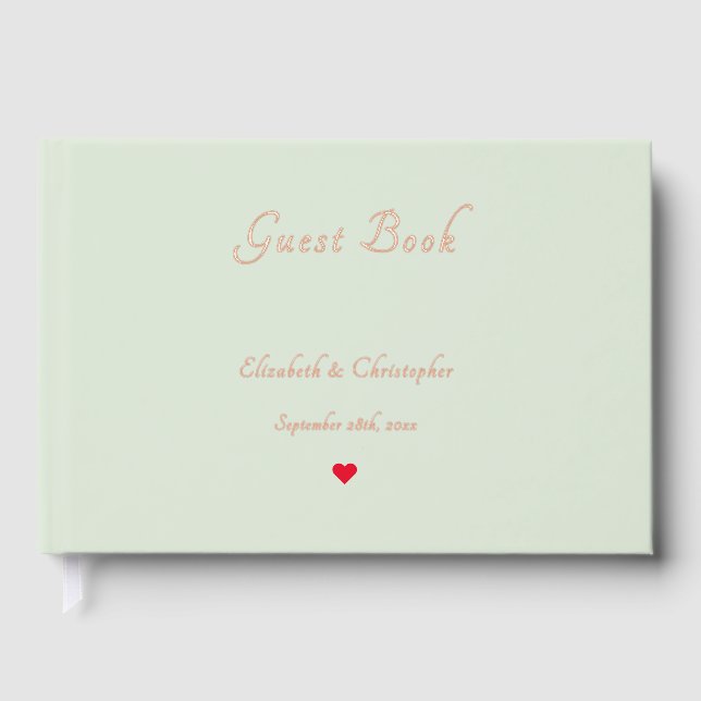Elegant Sage Green Rose Gold Weddings Anniversary Guest Book (Front)