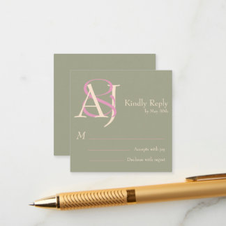 Elegant Sage Green & Rose Pink Wedding Response Enclosure Card