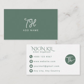 Elegant Sage Green Script Event Planner Business Card