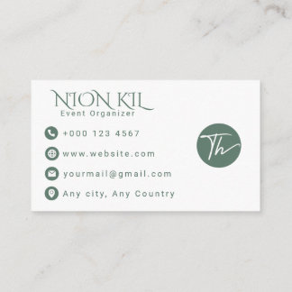 Elegant Sage Green Script Event Planner Business Card