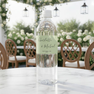 Elegant Sage Green Script Minimalist Wedding Water Bottle Label