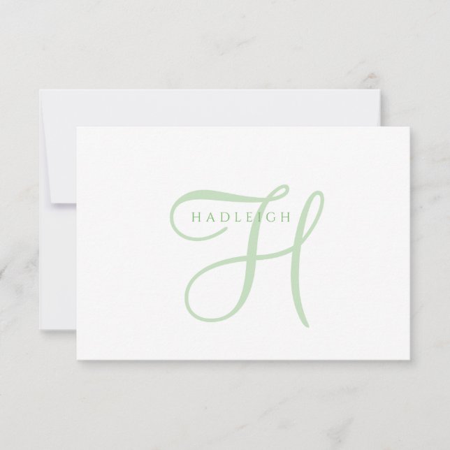Elegant Sage Green Script Monogram Card (Front)